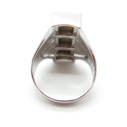 925 Sterling Silver Real Tiger Eye Modernist Bar Ring Size 7