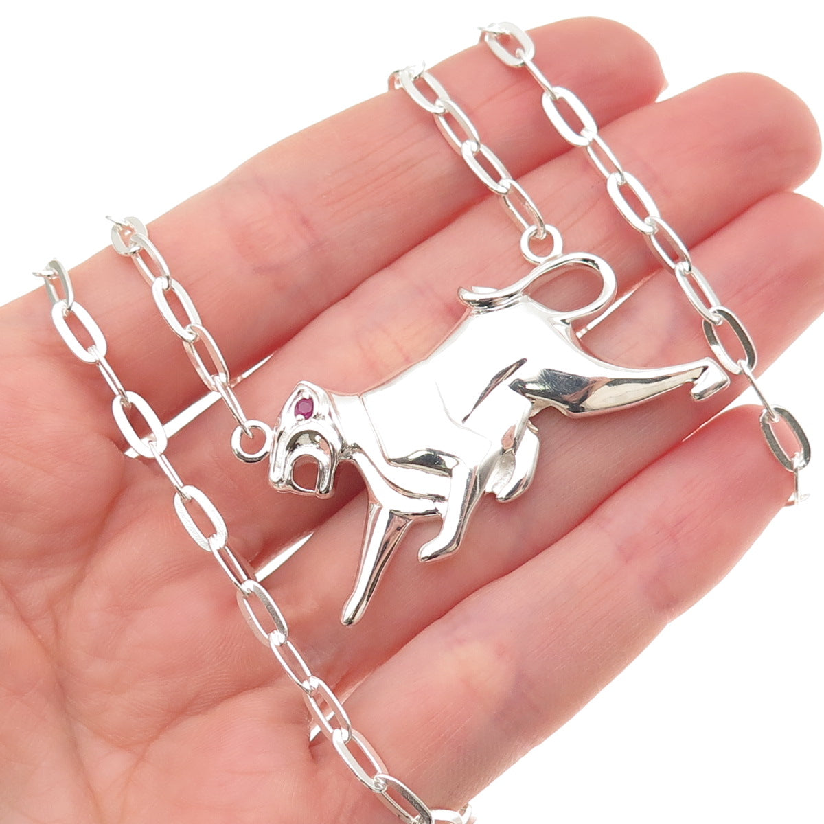 Tracey Mayer 925 Sterling Silver Vintage Real Ruby Panther Chain Necklace 20"