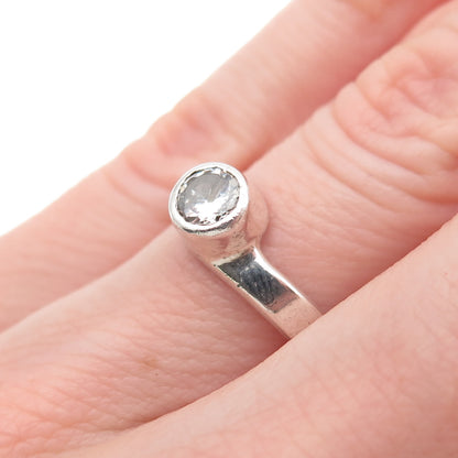 925 Sterling Silver Vintage Round-Cut C Z Modernist Ring Size 5