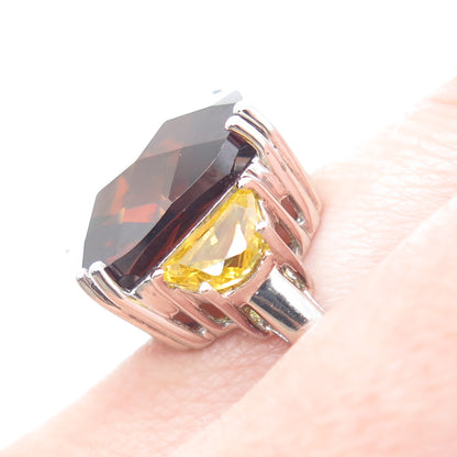 925 Sterling Silver ADI Red & Canary Multi-Cut C Z Ring Size 7.25
