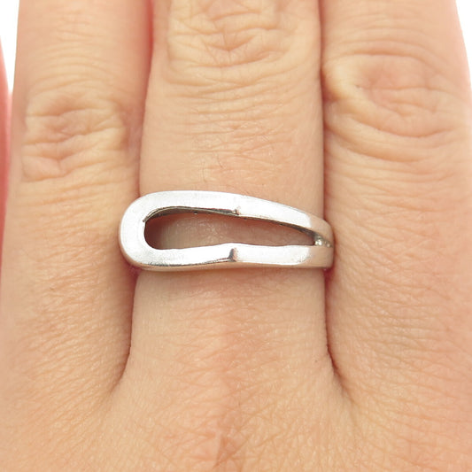 925 Sterling Silver Vintage Modernist Horseshoe Lucky Ring Size 8.75