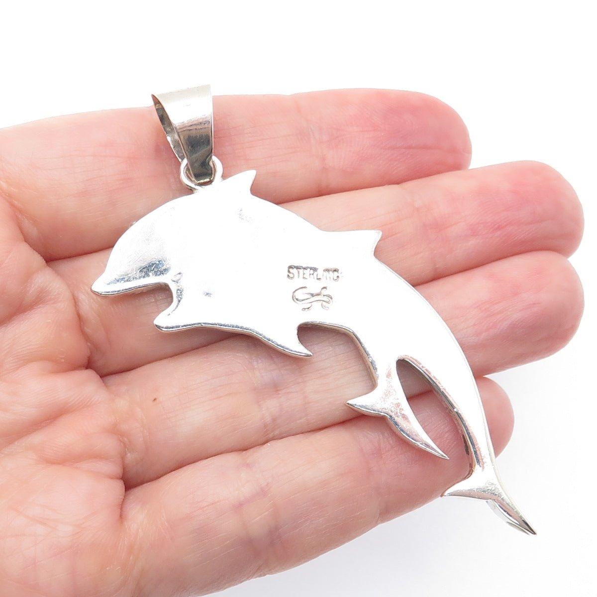 CALVIN PETERSON NAVAJO Old Pawn 925 Sterling Vintage Opal & Onyx Dolphin Pendant