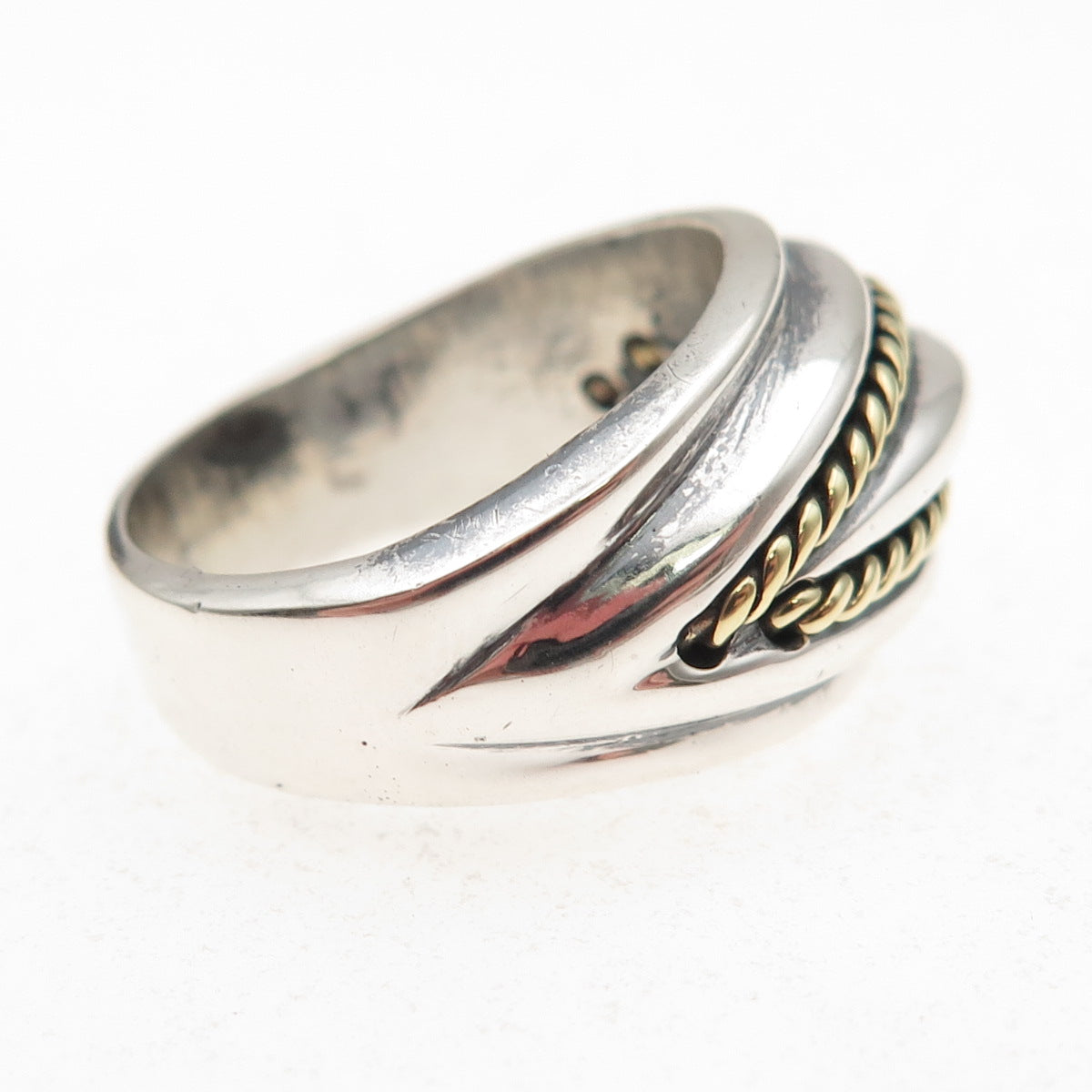 925 Sterling Silver 2-Tone Vintage Mexico Modernist Oxidized Ring Size 7.5