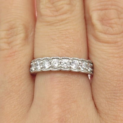 VANNA K 925 Sterling Silver Round-Cut C Z All Around Eternity Ring Size 7.25