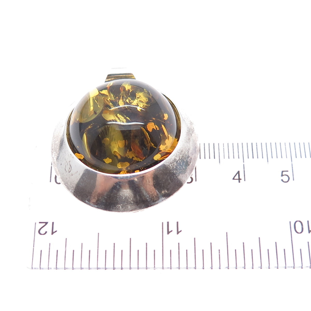 925 Sterling Silver Vintage Real Amber Modernist Oxidized Charm Pendant