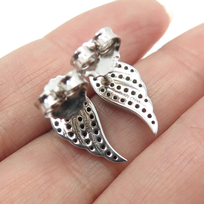 925 Sterling Silver Real Round-Cut Black Diamond Angel Wing Earrings