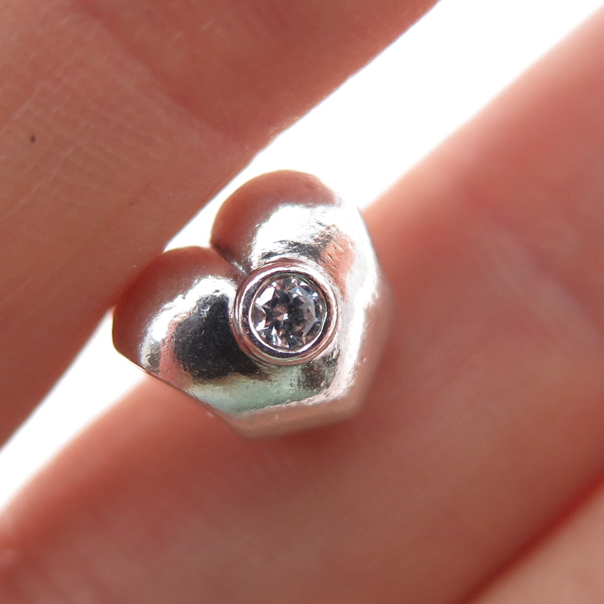 PANDORA 925 Sterling Silver Round-Cut C Z Heart Slide Bead Charm