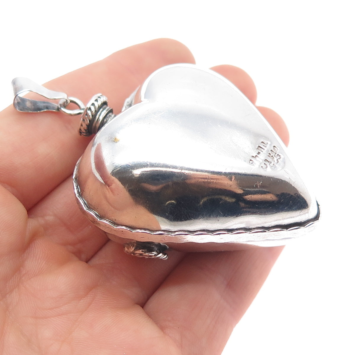 925 Sterling Silver Vintage Mexico Real Black Onyx Heart Perfume Bottle Pendant