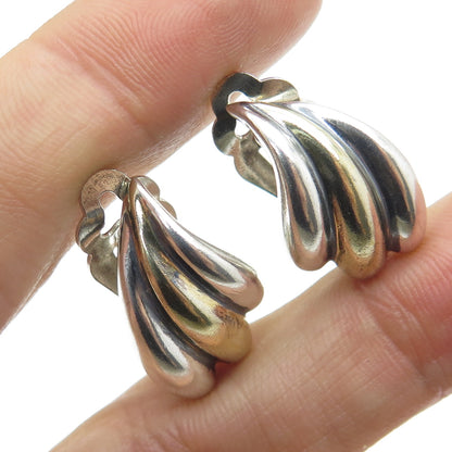 925 Sterling Silver 2-Tone Vintage Modernist Clip On Earrings