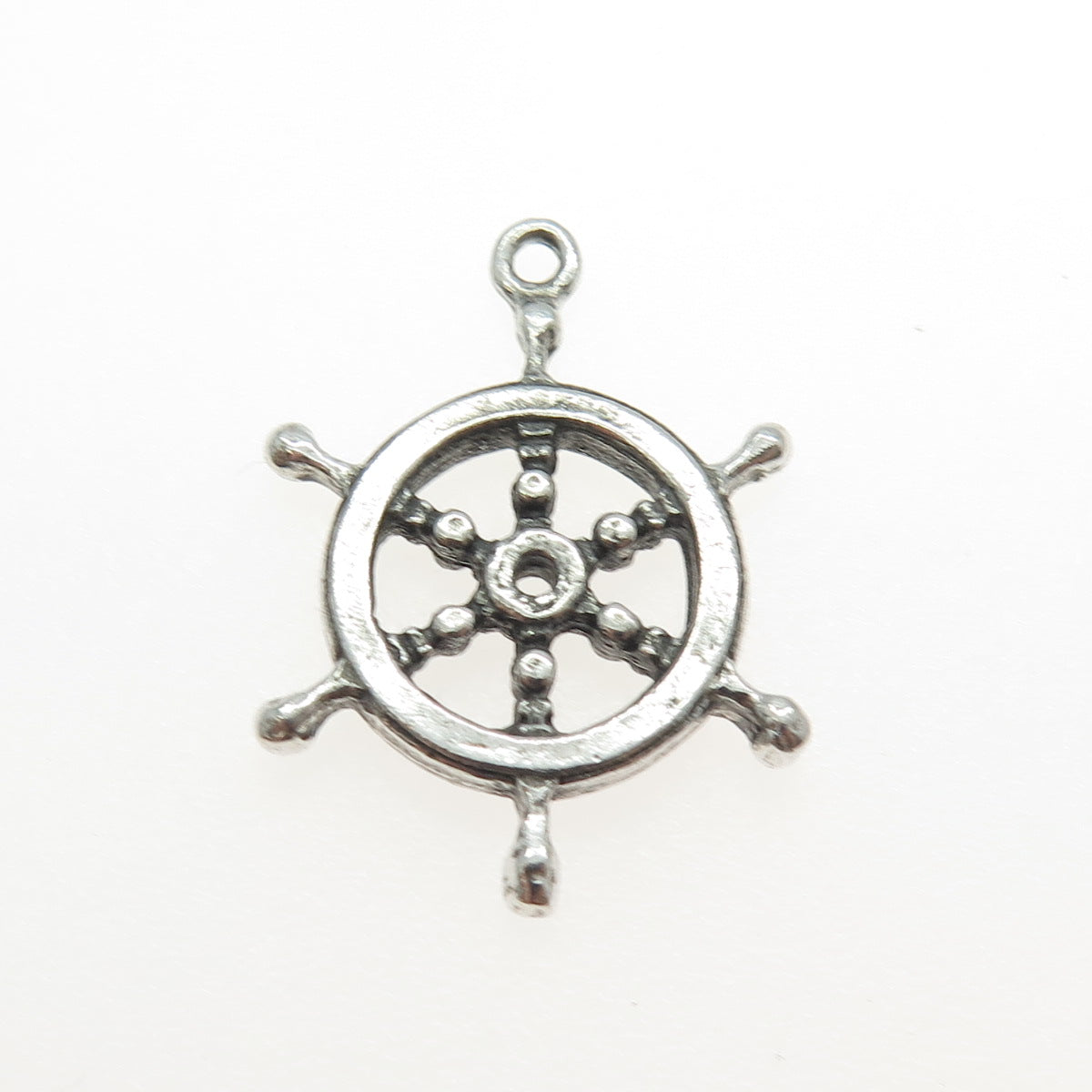 925 Sterling Silver Vintage Viking Ship Wheel Charm Pendant