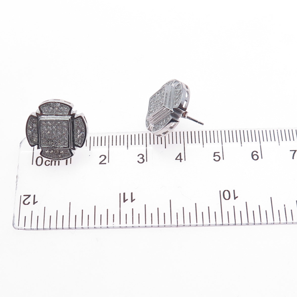 925 Sterling Silver Round-Cut C Z Cross Stud Earrings