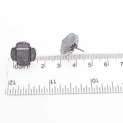 925 Sterling Silver Round-Cut C Z Cross Stud Earrings