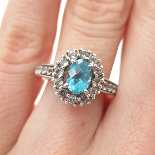 CHUCK CLEMENCY 925 Sterling Silver Real Apatite & White Topaz Ring Size 5.25