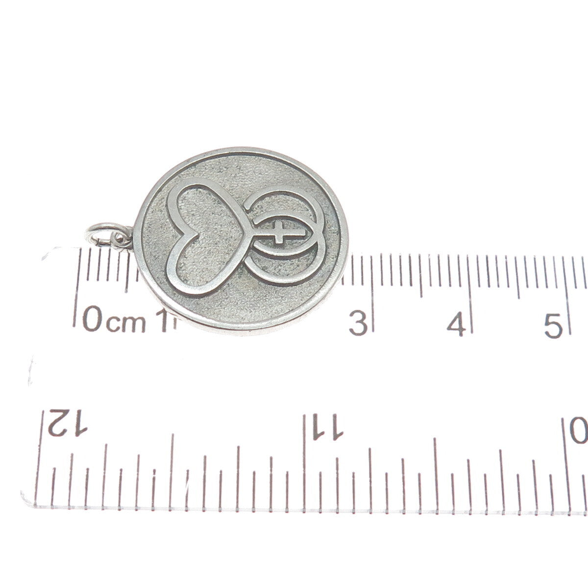 DIEGES & CLUST 925 Sterling Silver Vintage Heart & Cross Oxidized Round Pendant