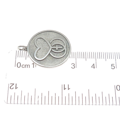 DIEGES & CLUST 925 Sterling Silver Vintage Heart & Cross Oxidized Round Pendant
