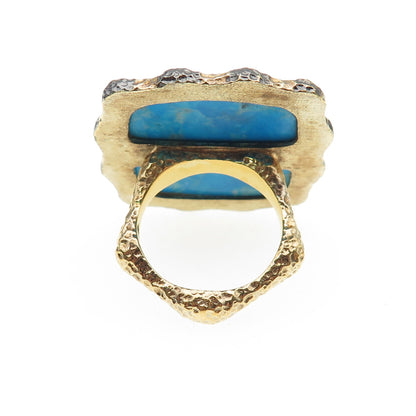 925 Sterling Silver Gold Plated Faux Turquoise Statement Ring Size 8