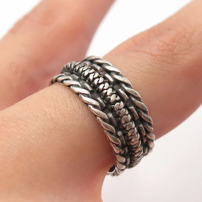 925 Sterling Silver Vintage Twisted Band Ring Size 7.25