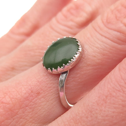 Old Pawn 925 Sterling Silver Vintage Southwestern Jade Wavy Tribal Ring Size 6.5