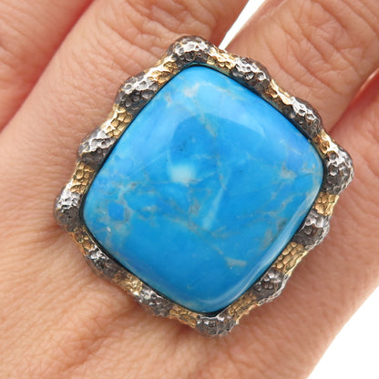 925 Sterling Silver Gold Plated Faux Turquoise Statement Ring Size 8