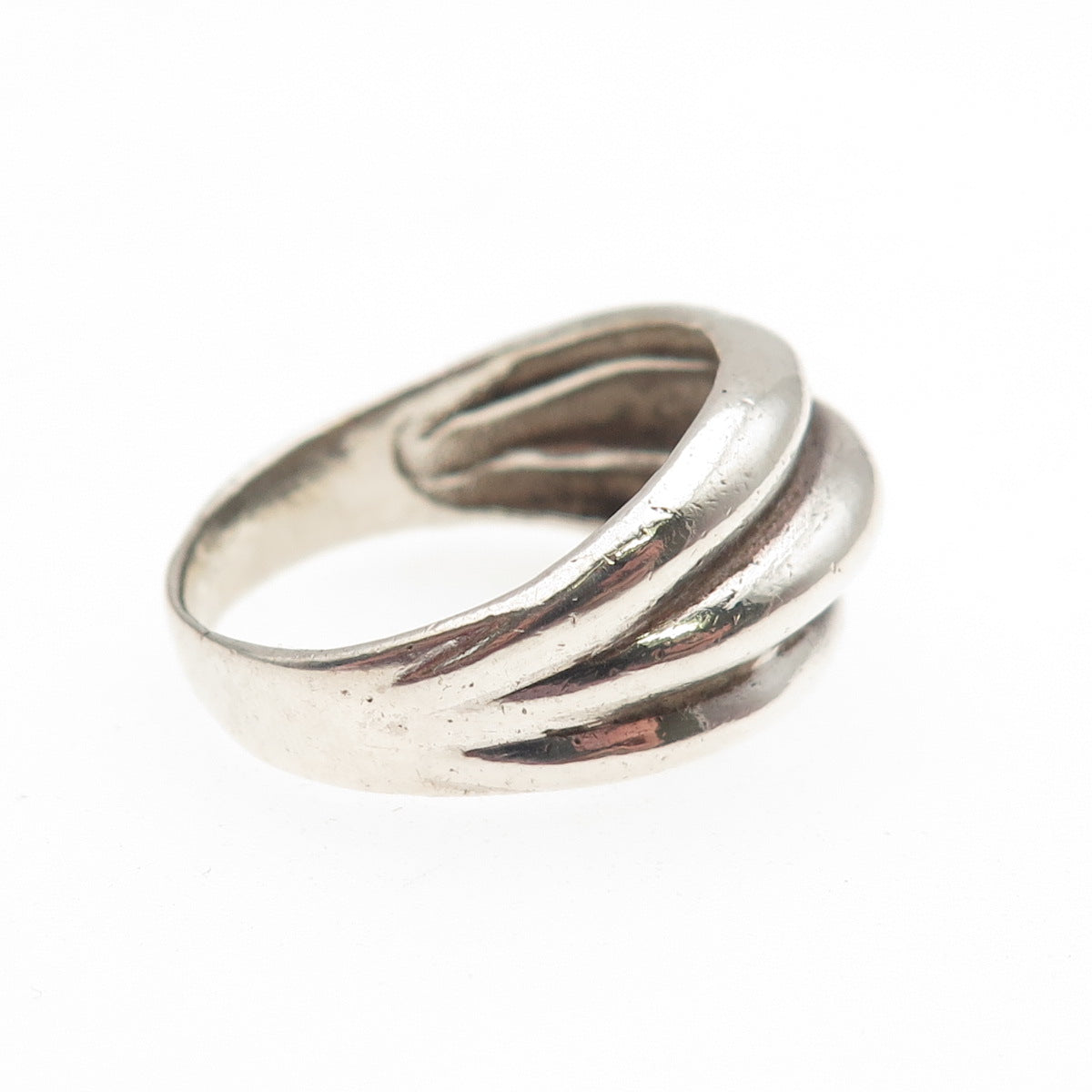 925 Sterling Silver Vintage England Modernist Ribbed Oxidized Ring Size 9