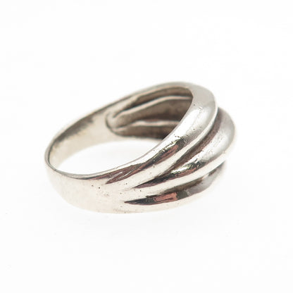 925 Sterling Silver Vintage England Modernist Ribbed Oxidized Ring Size 9