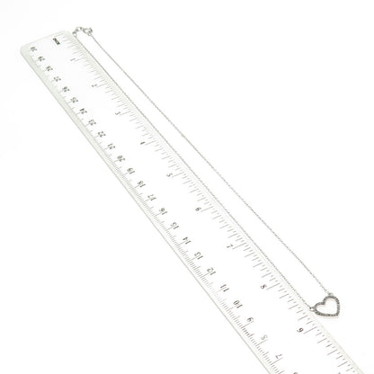 SUN 925 Sterling Silver Real Round-Cut Diamond Heart Cable Chain Necklace 18"