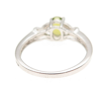 925 Sterling Silver Vintage Real Oval-Cut Peridot & C Z Ring Size 7