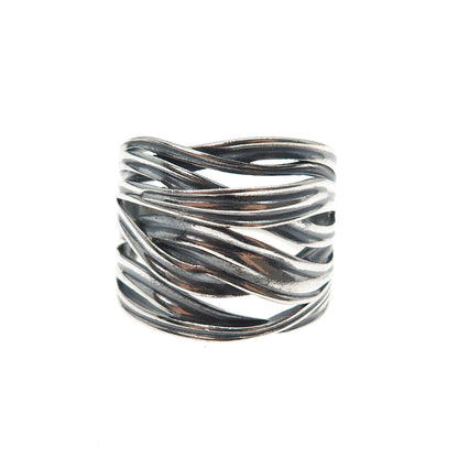 925 Sterling Silver Vintage Modernist Crisscross Oxidized Ring Size 10