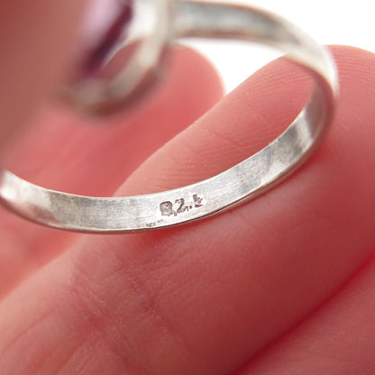 925 Sterling Silver Vintage Real Oval-Cut Amethyst Oxidized Ring Size 8.5