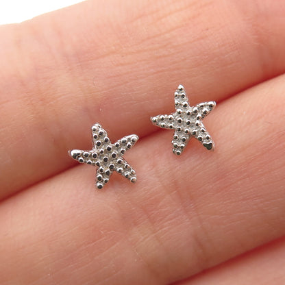 925 Sterling Silver Granulated Starfish Stud Earrings