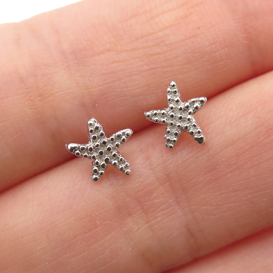 925 Sterling Silver Granulated Starfish Stud Earrings