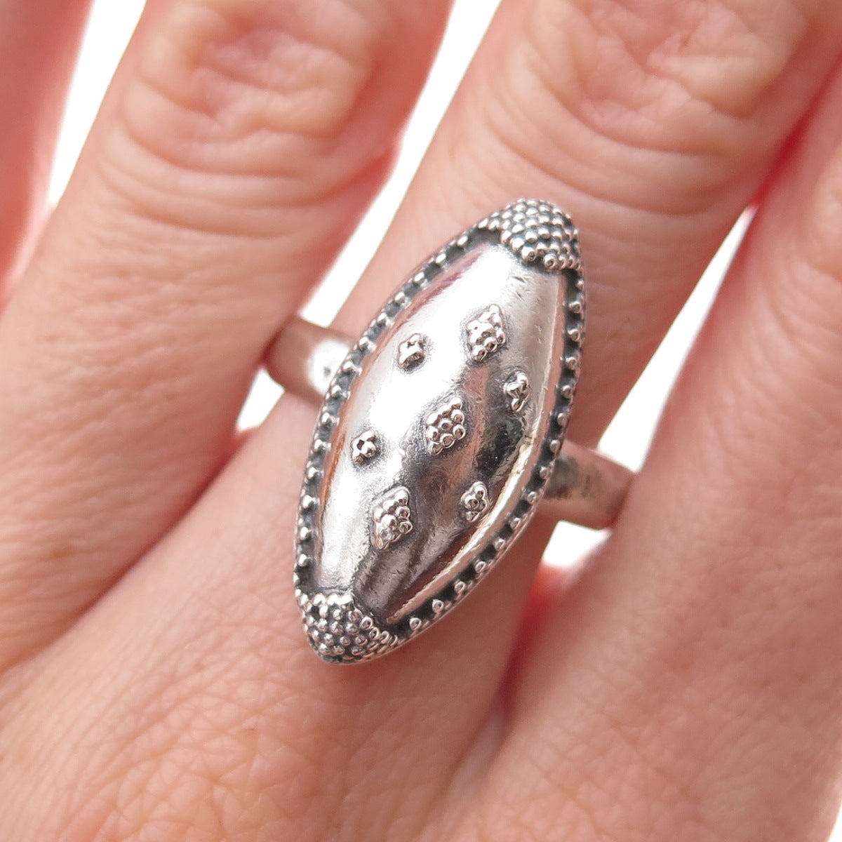 925 Sterling Silver Vintage Granulated Oxidized Ring Size 9.75