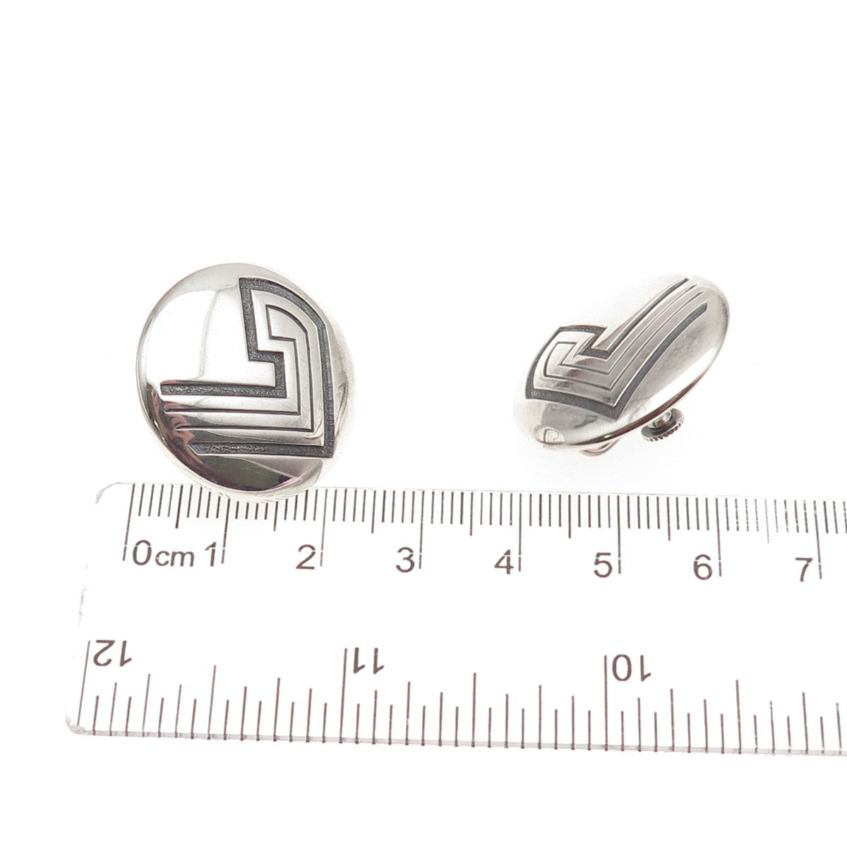 Old Pawn Sterling Silver Vintage Southwestern Native Symbol Screw Back Earrings
