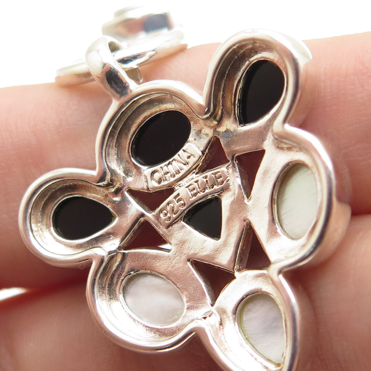 ELLE 925 Sterling Silver Vintage Real Ruby Black Onyx & MOP Slide Charm Pendant