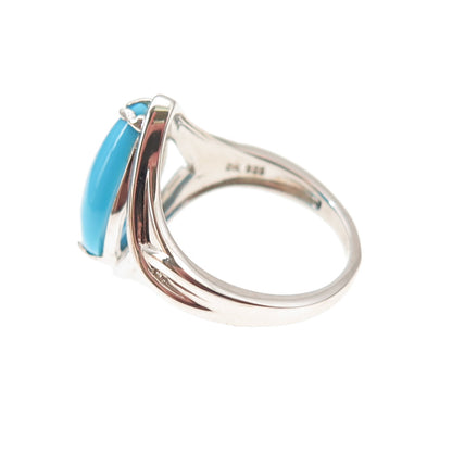 925 Sterling Silver Real Sleeping Beauty Turquoise Teardrop Ring Size 8.25