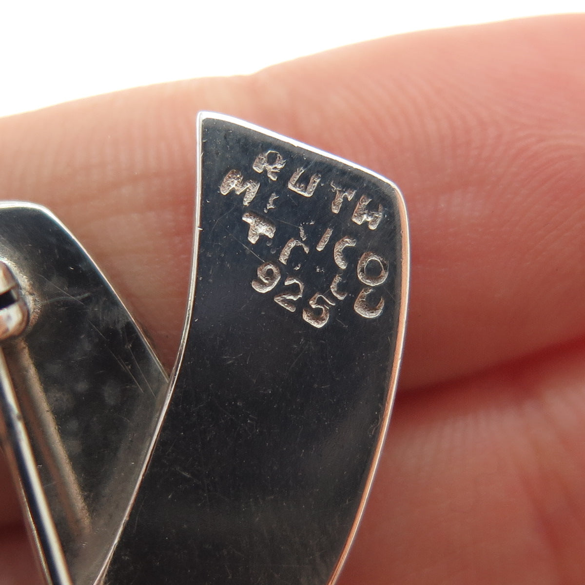RUTH 925 Sterling Silver Vintage Mexico Modernist X Crisscross Pin Brooch
