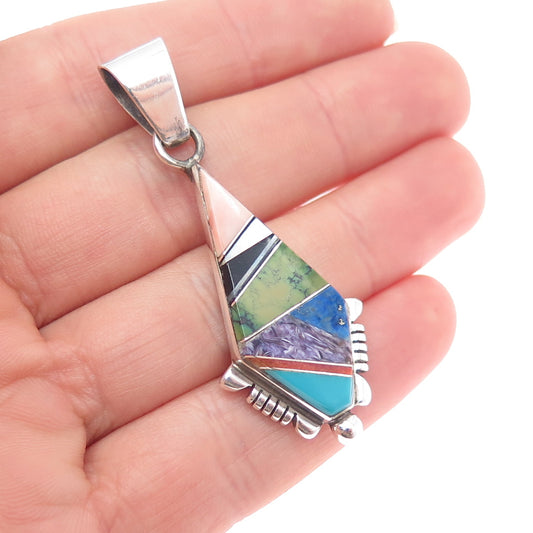 Paula Leekity Zuni Old Pawn 925 Sterling Silver Vintage Multi-Gem Tribal Pendant