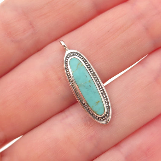 925 Sterling Silver Vintage Real Turquoise Oxidized Charm Pendant