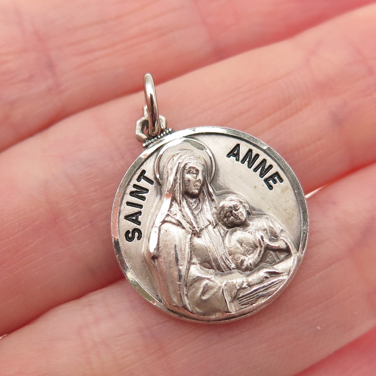 CREED 925 Sterling Silver Vintage St. Anne Religious Mini Charm Pendant