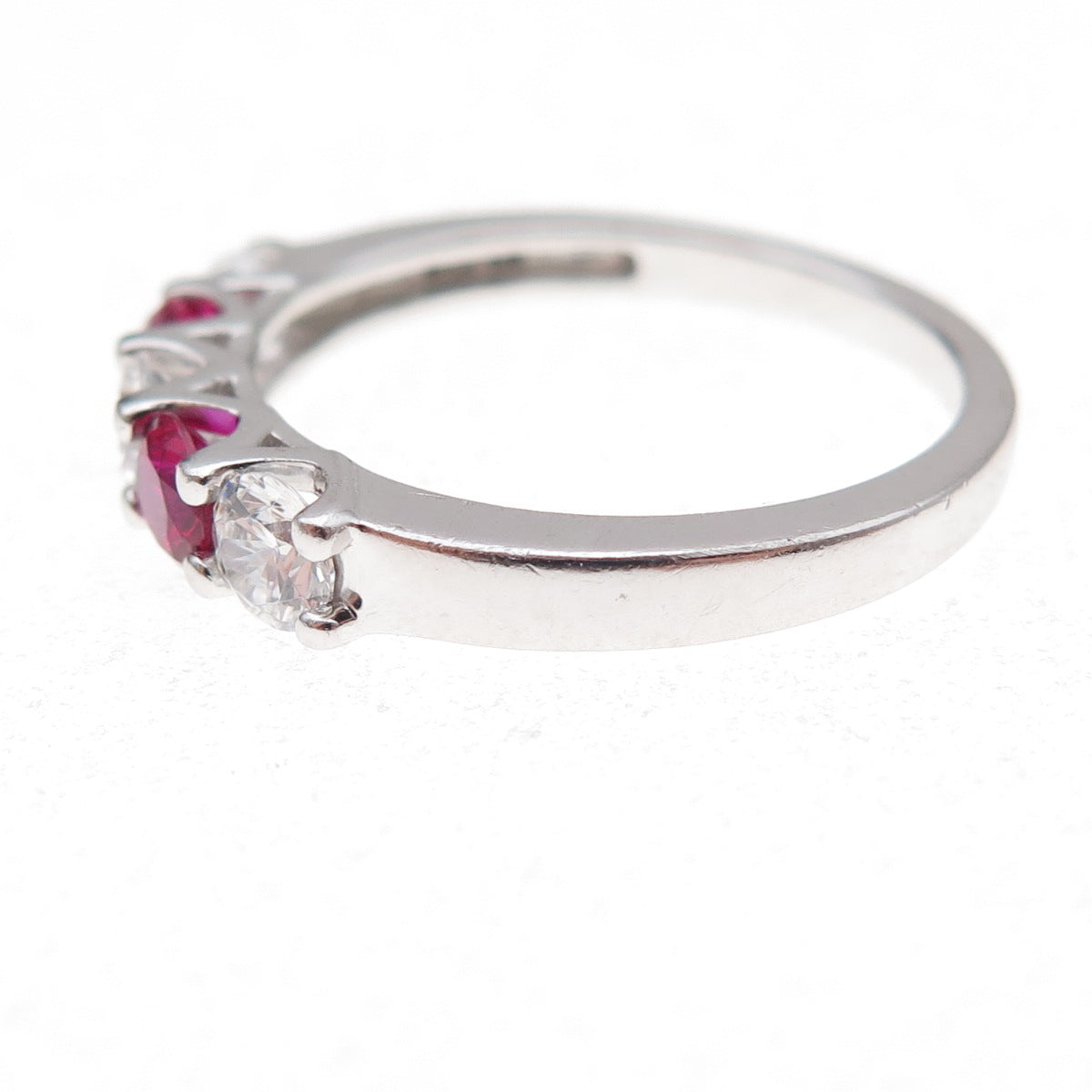 925 Sterling Silver Round-Cut Lab-Created Ruby & C Z Ring Size 9.25