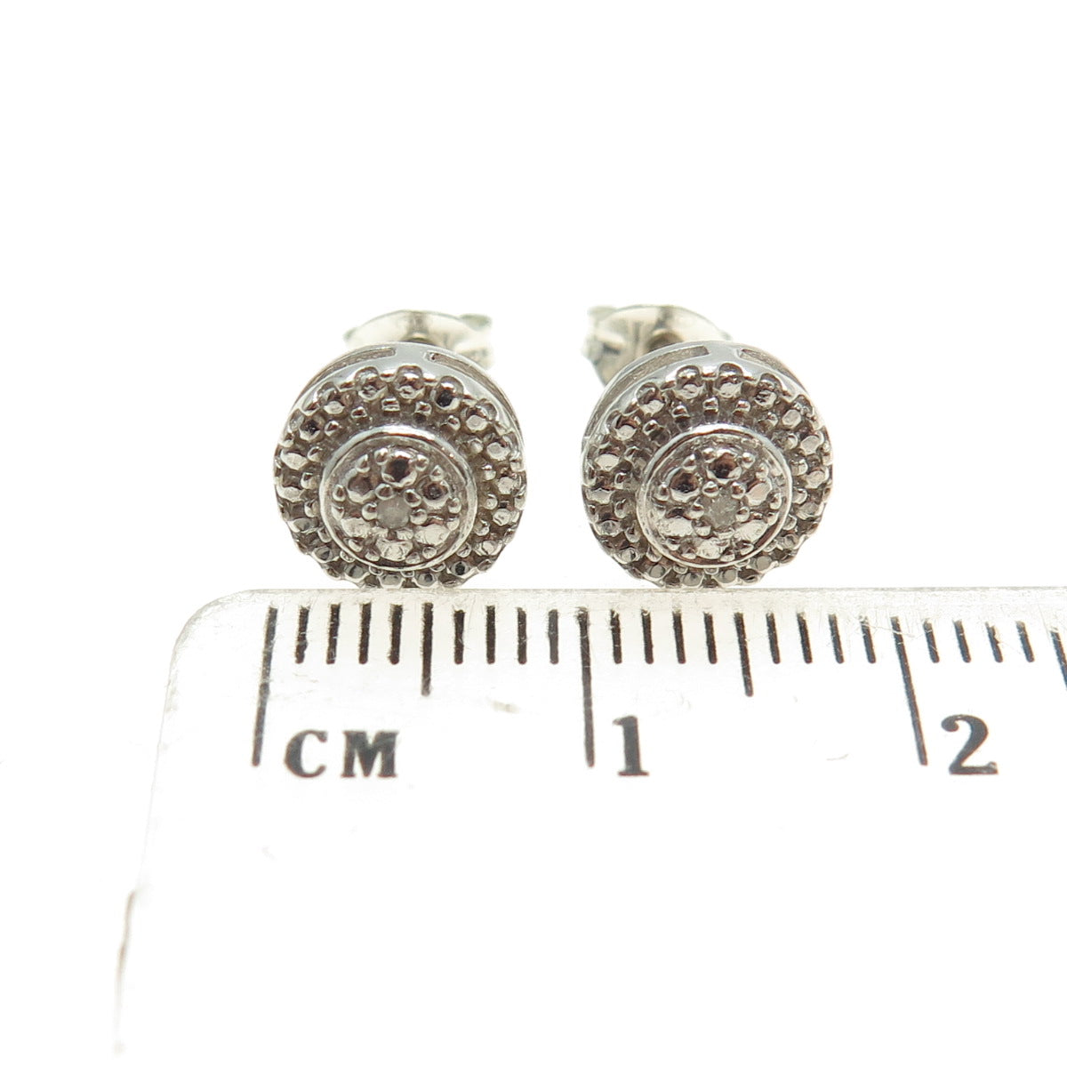 925 Sterling Silver Real Round-Cut Diamond Stud Earrings