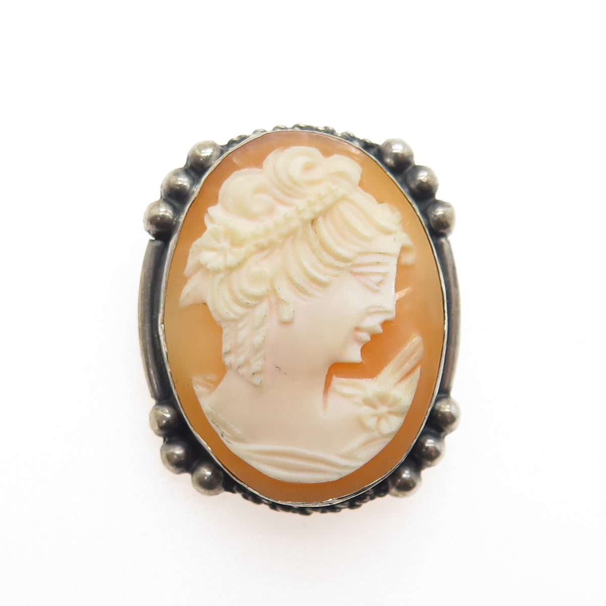 800 Silver Antique Cameo Victorian Lady Pin Brooch / Pendant