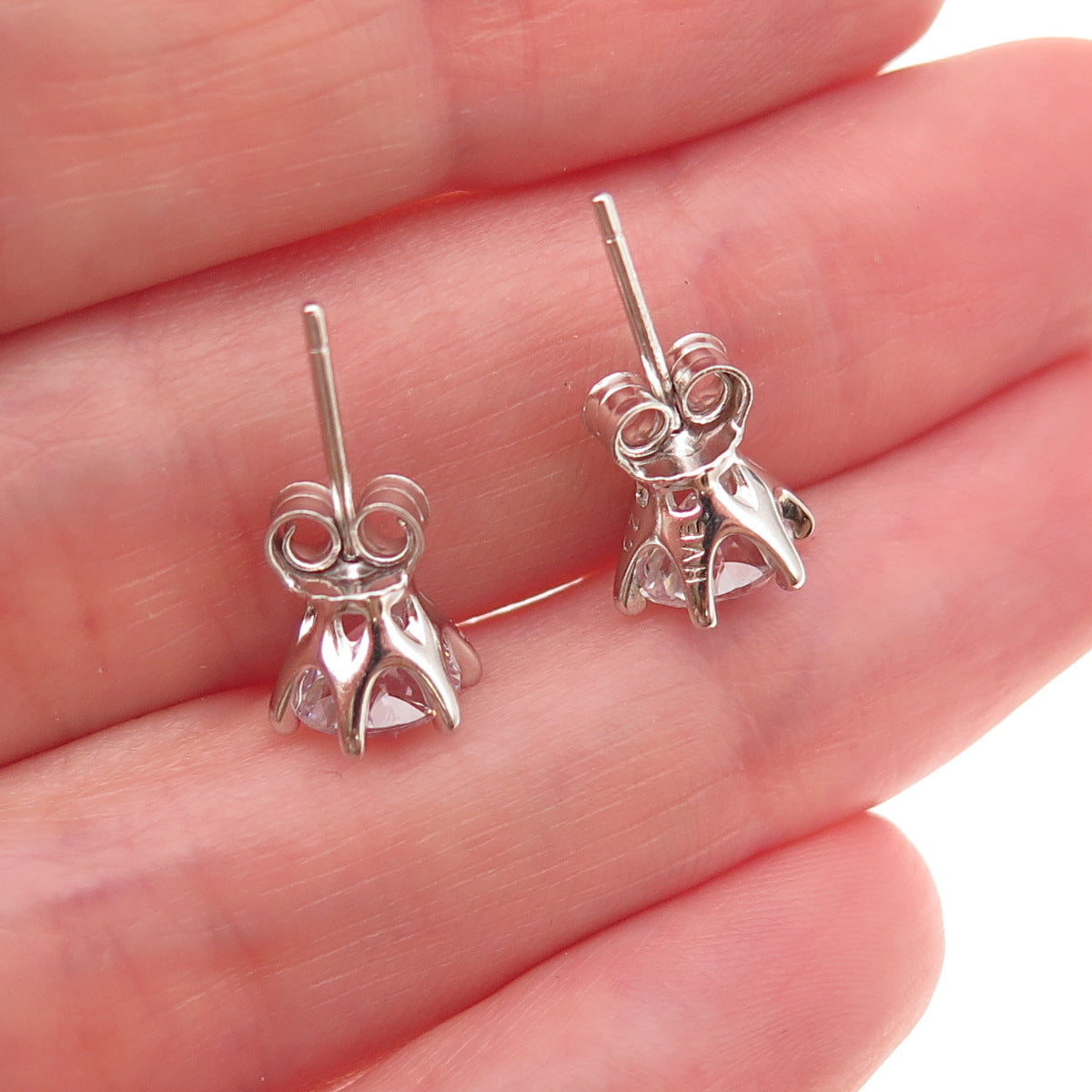 925 Sterling Silver Round-Cut C Z Stud Earrings