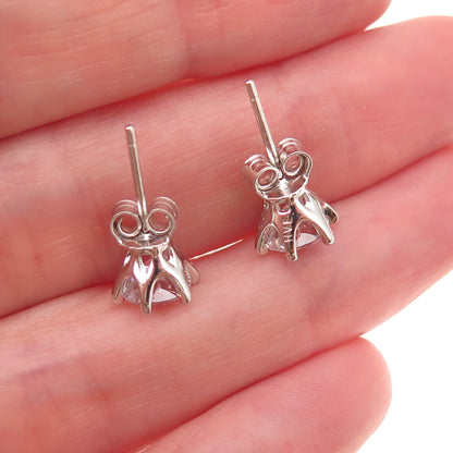 925 Sterling Silver Round-Cut C Z Stud Earrings