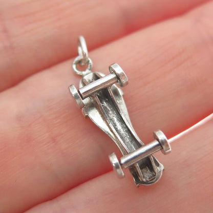 925 Sterling Silver Antique Art Deco Skateboard 3D Charm Pendant