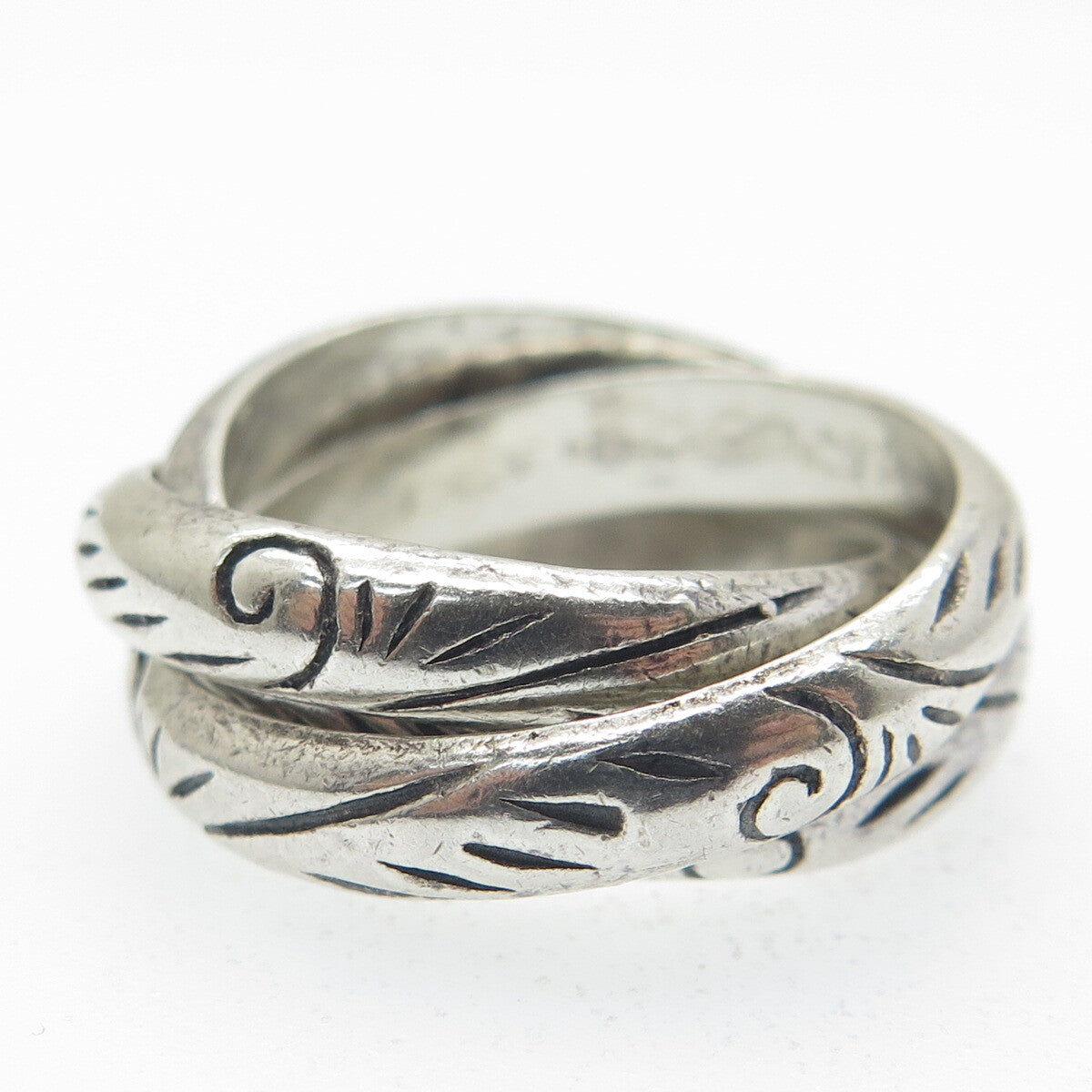 925 Sterling Silver Vintage Engraved Trinity Interlocked Band Ring Size 6