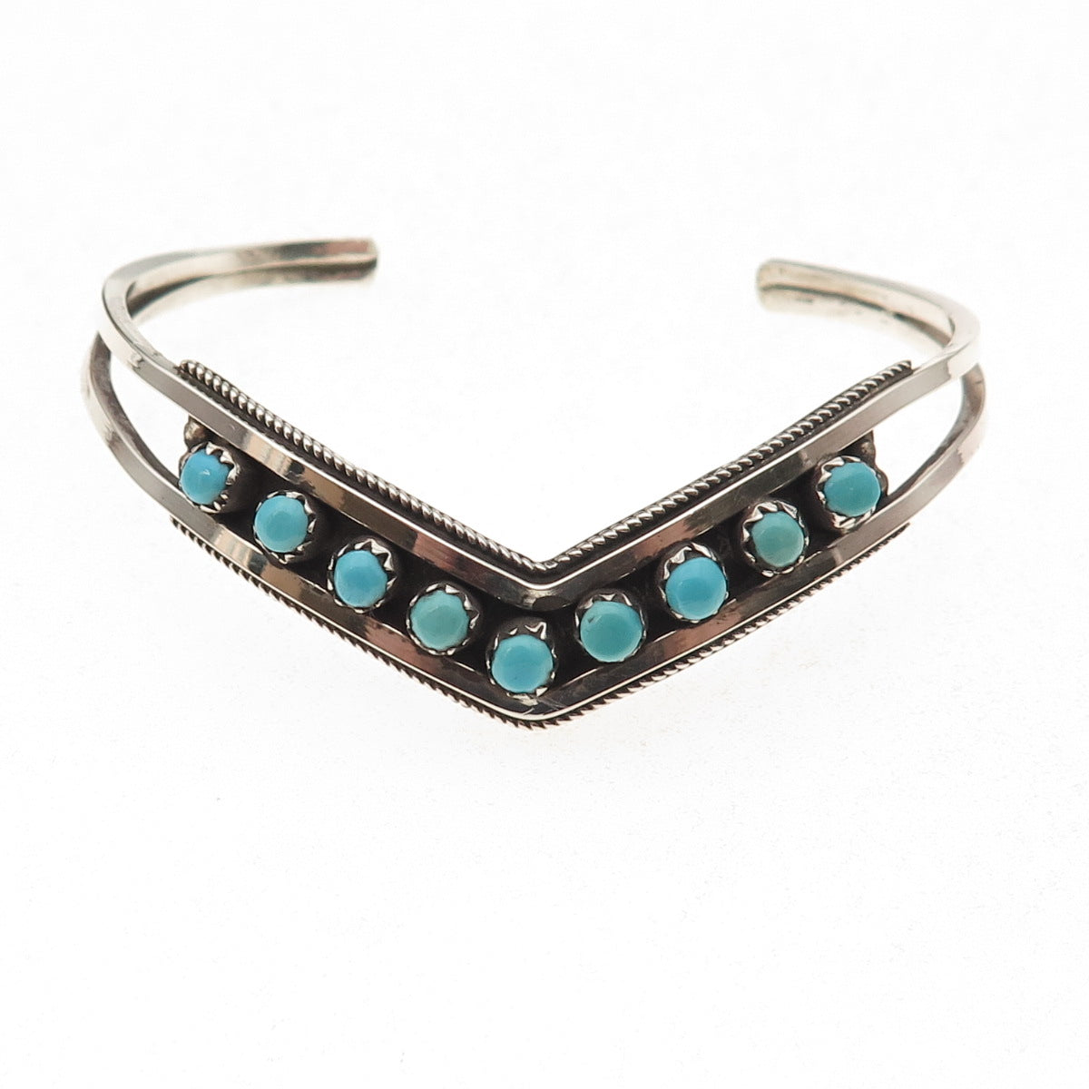 Old Pawn Sterling Silver Vintage Turquoise Snake Eye Adjustable Bracelet 5.5"