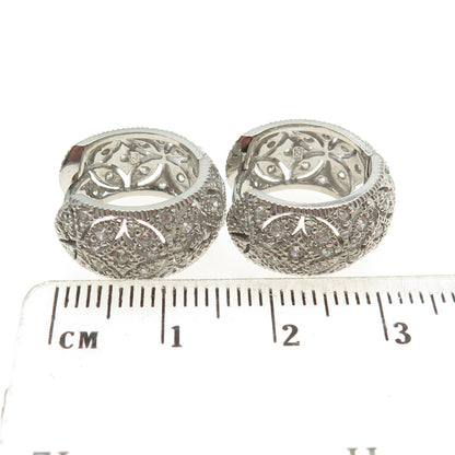 925 Sterling Silver Round-Cut C Z Ornate Hoop Earrings