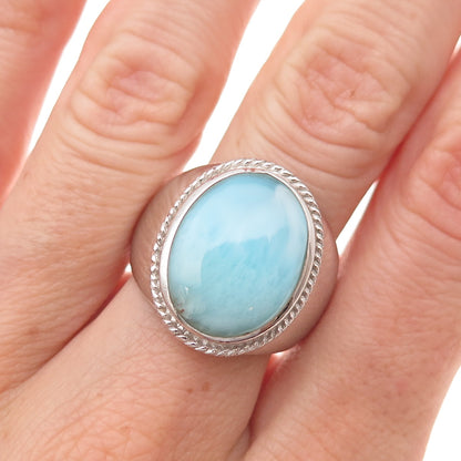J. Stella 925 Sterling Silver Vintage Real Larimar Ring Size 8.5