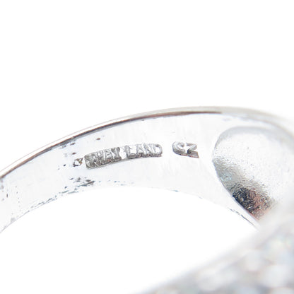 925 Sterling Silver ADI Blue Oval-Cut & White Round-Cut C Z Domed Ring Size 7.25